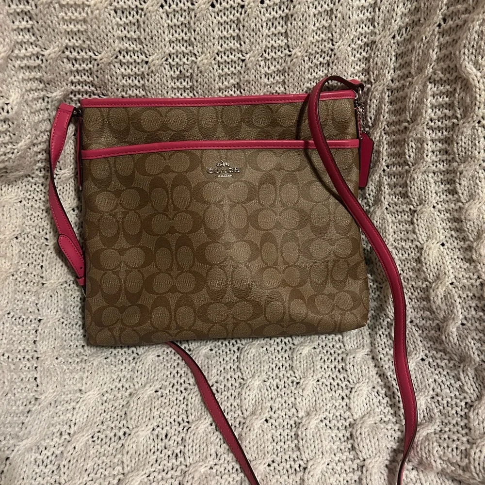 Coach Signature Brown and Pink Crossbody Bag - Picture 1 of 8